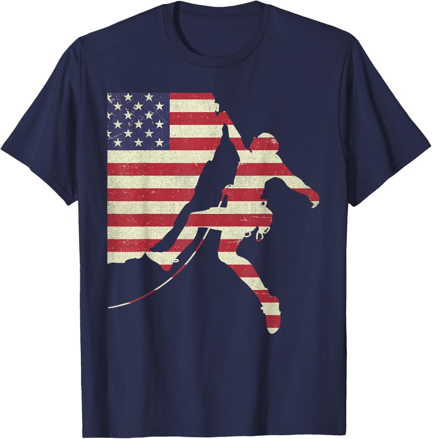 Patriotic 4th of July American USA Flag Rock Climbing T-Shirt - T-Shirt | Navy