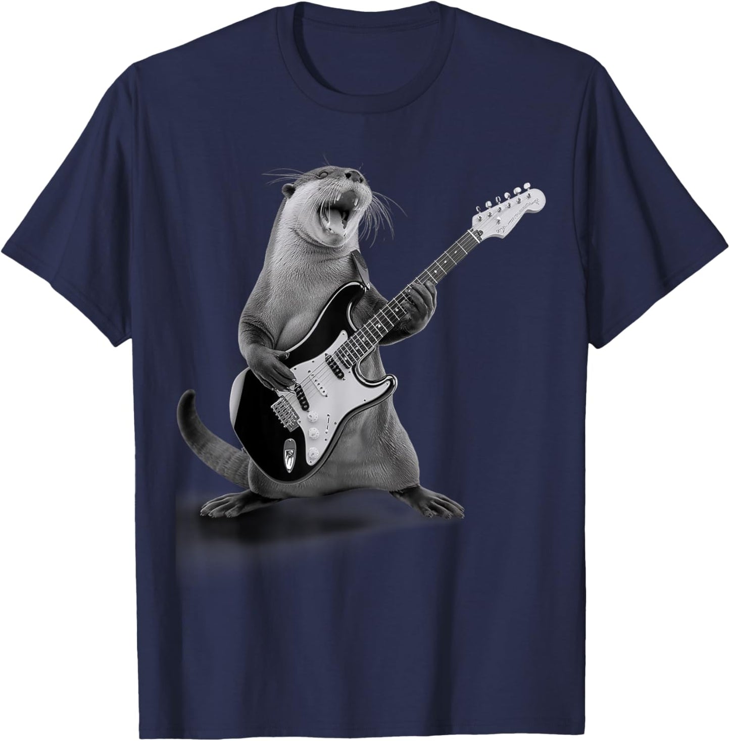 Otter Playing Guitar Rock Star Funny Gifts Women Kid T-Shirt - T-Shirt | Navy