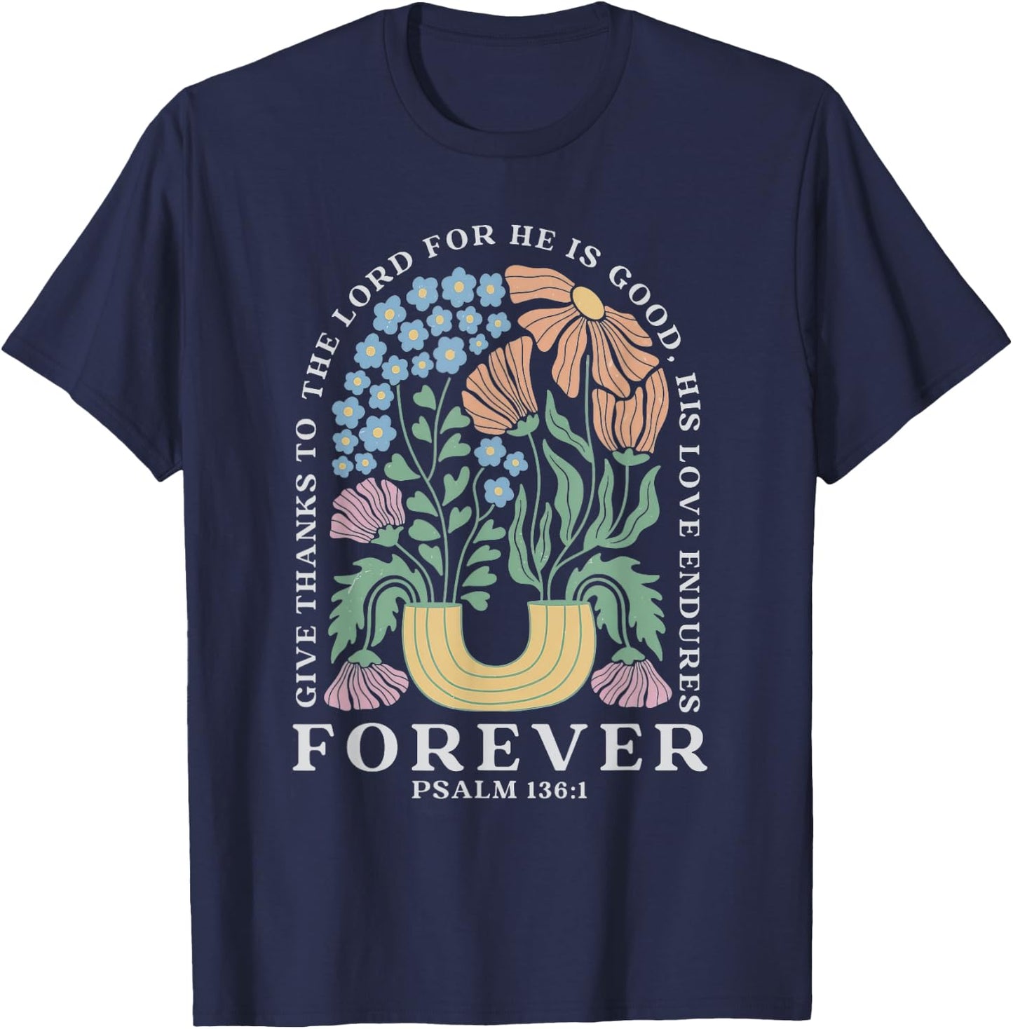 Boho Christian Shirt Women Bible Verse Jesus Vintage Floral T-Shirt - T-Shirt | Navy