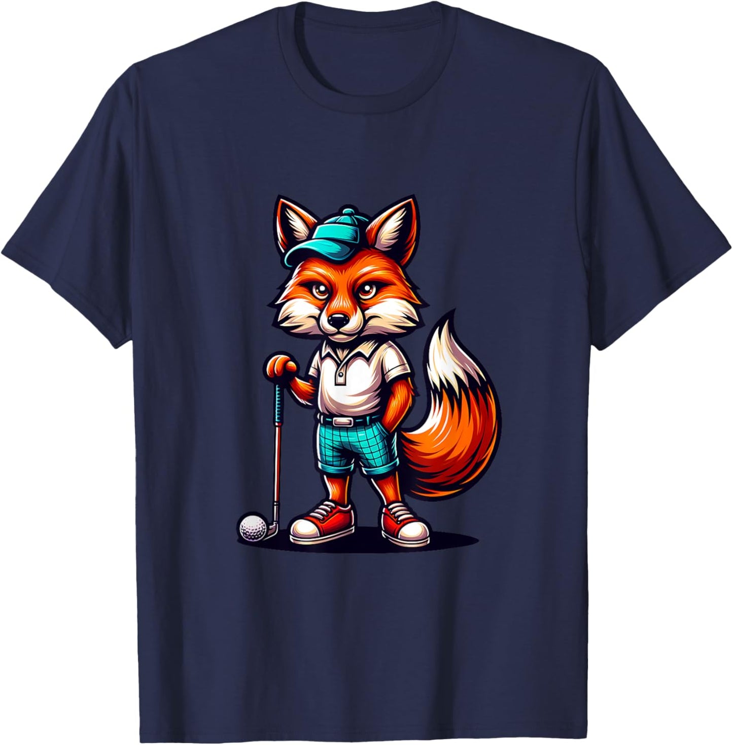 Golf Fox Playful Fox With Golf Gear T-Shirt - T-Shirt | Navy