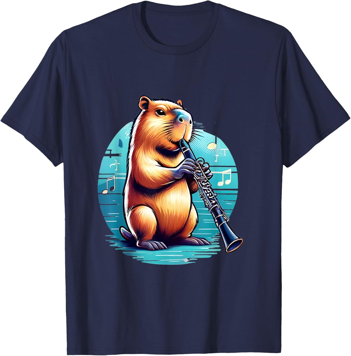 Funny Capybara Playing Clarinet Player Musician Clarinet T-Shirt - T-Shirt | Navy