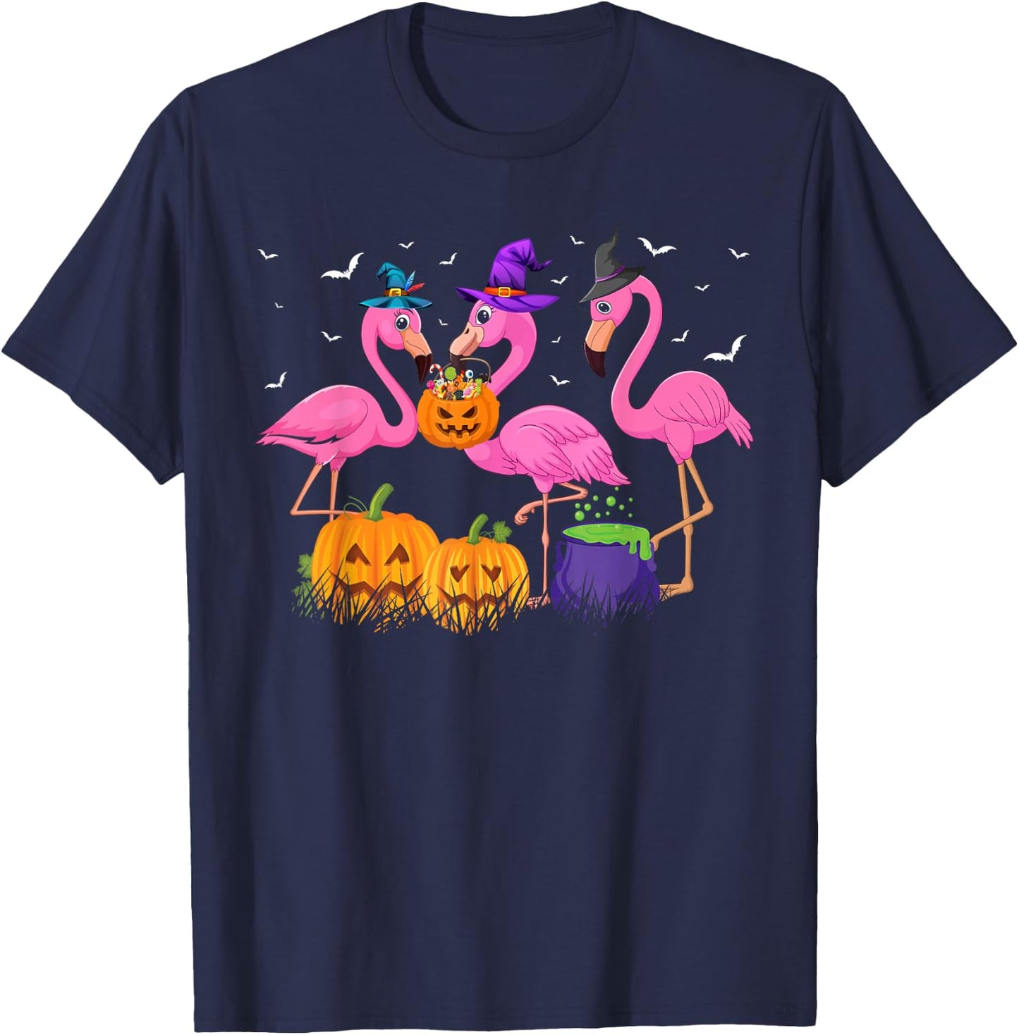 Witch Flamingos Animal Bird Flamingoween Halloween Women T-Shirt - T-Shirt | Navy