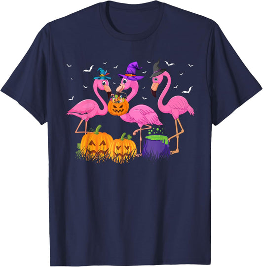 Witch Flamingos Animal Bird Flamingoween Halloween Women T-Shirt - T-Shirt | Navy