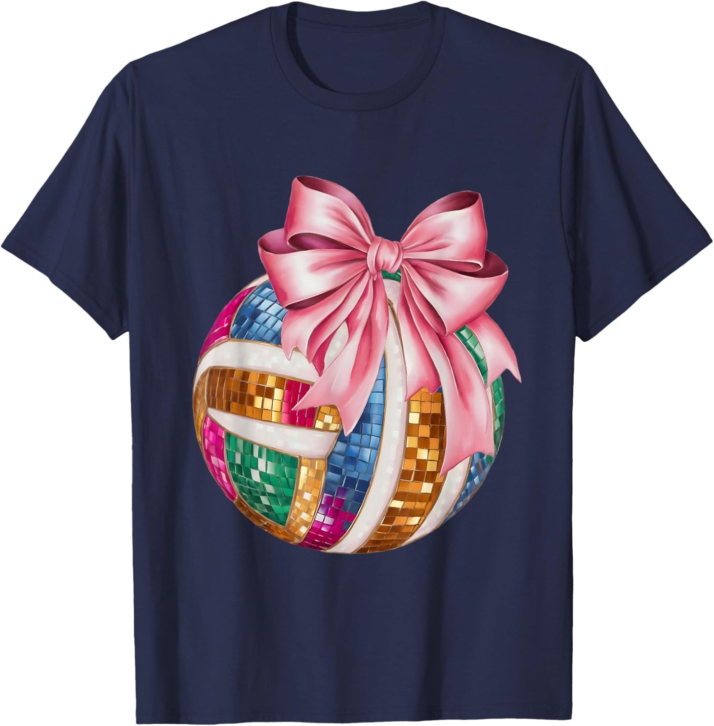 Pink Coquette Bow Disco Volleyball Player Game Day Mom Women T-Shirt - T-Shirt | Navy