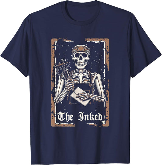 Tattoo Artist Tattooist Tattoos - Skeleton Tarot Card T-Shirt - T-Shirt | Navy