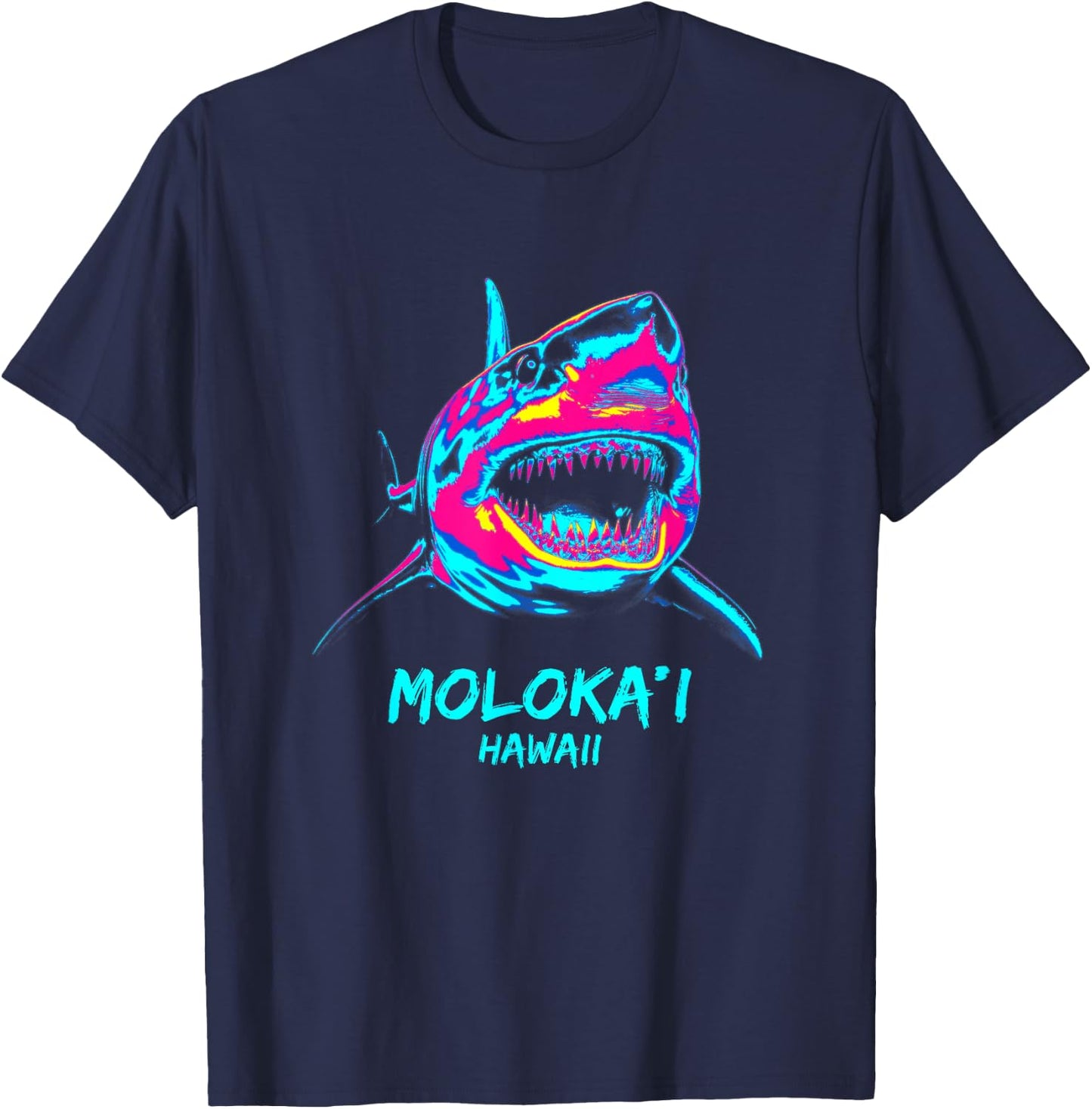 Colourful Shark Graphic Surf Lover Molokai T-Shirt - T-Shirt | Navy