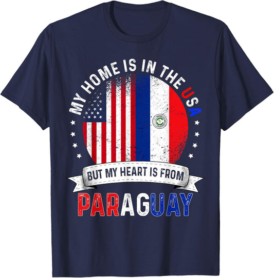 Paraguayan American Patriot Heart is from Paraguay Flag T-Shirt - T-Shirt | Navy