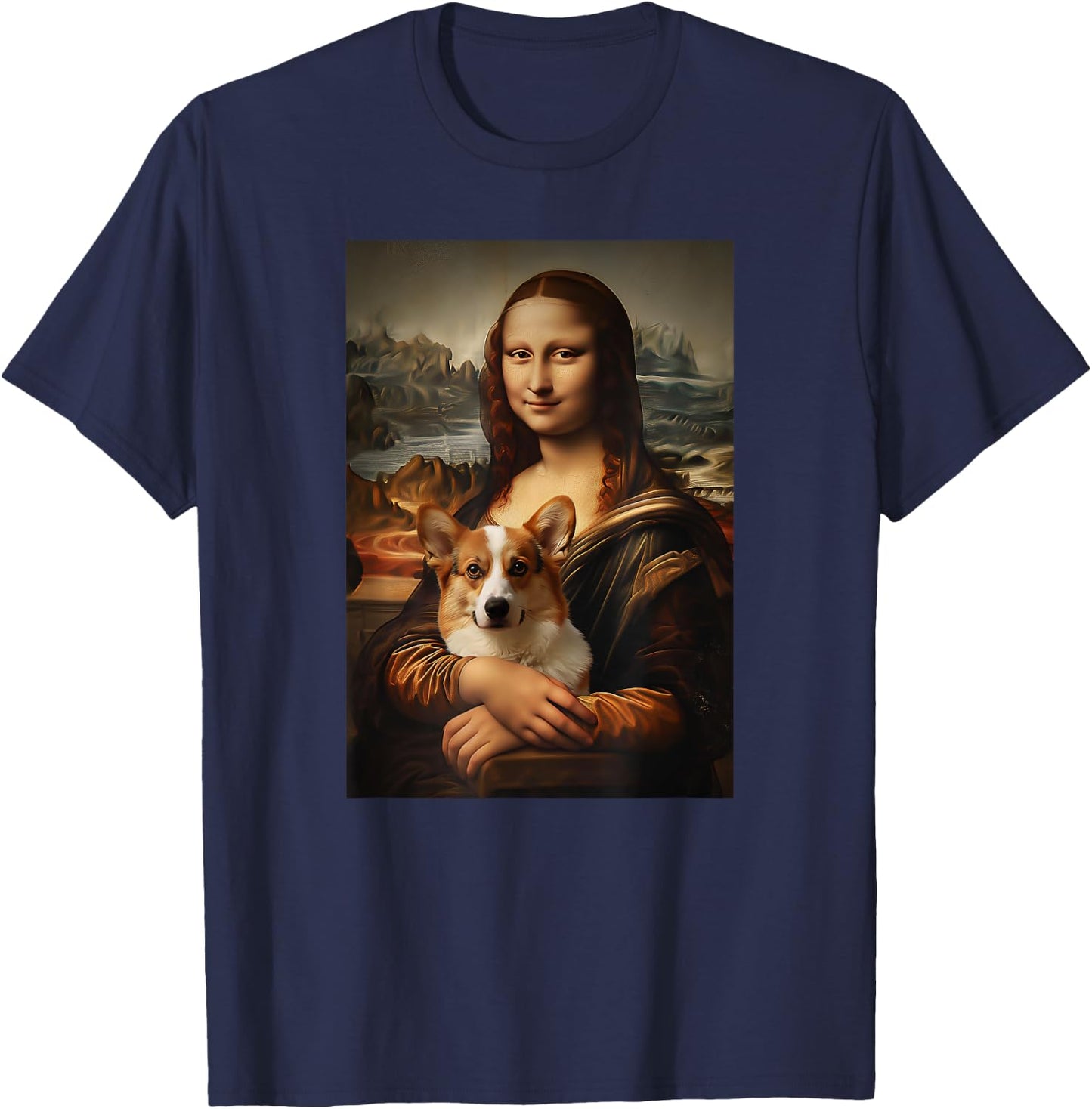 Corgi Mona Lisa Painting Art Dog Mom Dad T-Shirt - T-Shirt | Navy