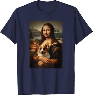 Corgi Mona Lisa Painting Art Dog Mom Dad T-Shirt - T-Shirt | Navy