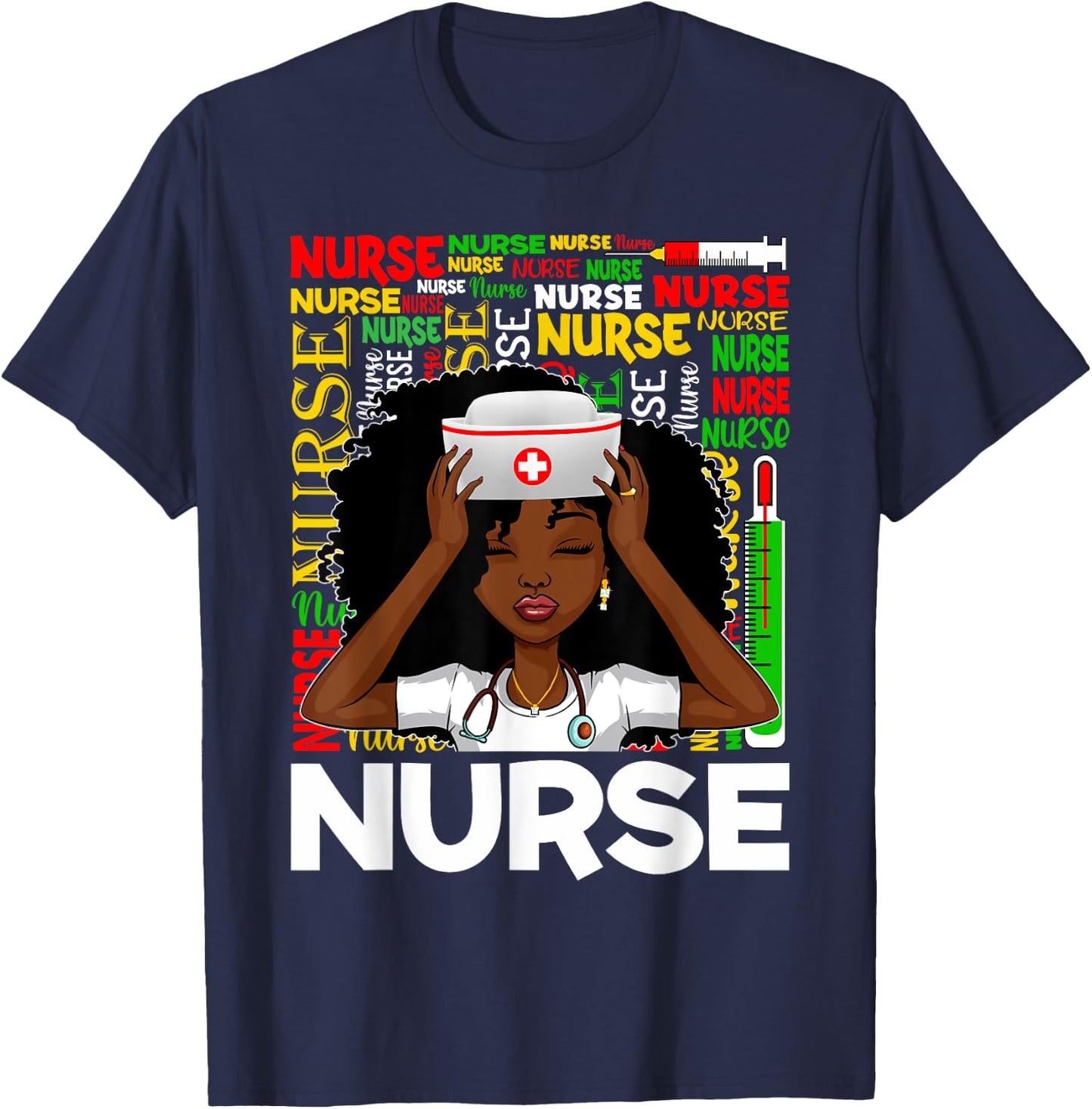 Black Nurse Afro Woman Melanin Girl Black History Juneteenth T-Shirt - T-Shirt | Navy