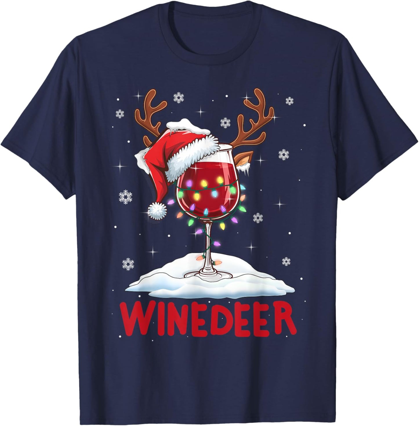 Winedeer Reinbeer Santa Hat Reindeer Couple Xmas Matching T-Shirt - T-Shirt | Navy