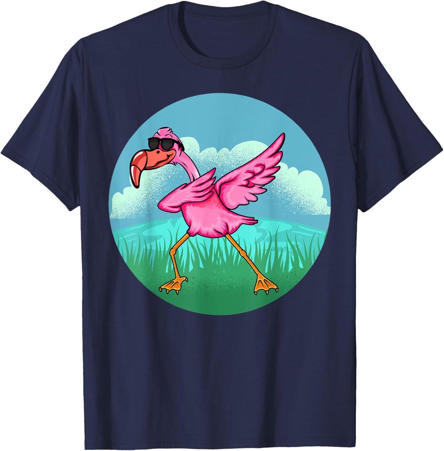 Dabbing Flamingo Wearing Sunglass - Dab Dance Flamingo Lover T-Shirt - T-Shirt | Navy