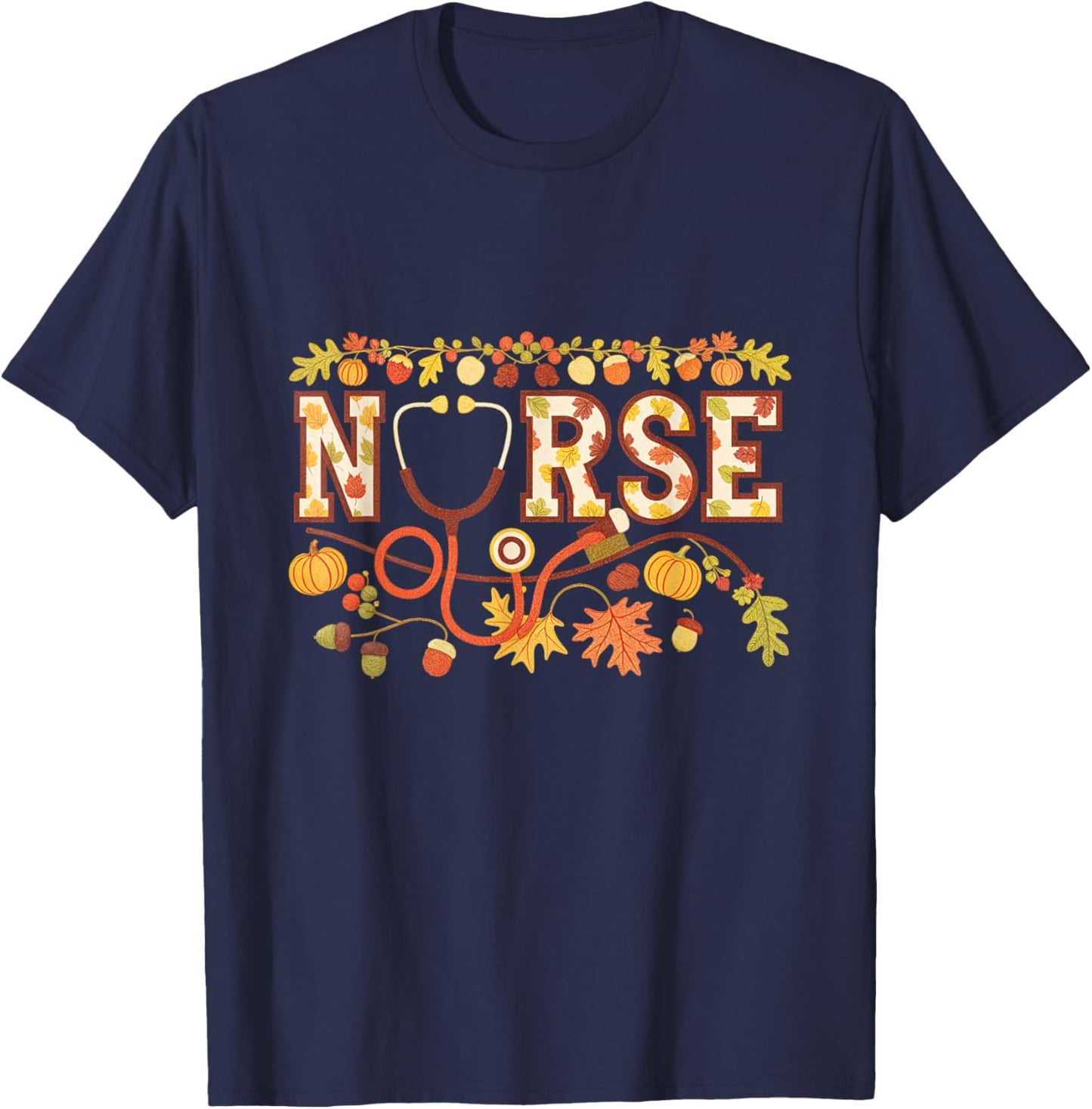 Nurse Fall Stethoscope Autumn Harvest Nurses T-Shirt - T-Shirt | Navy