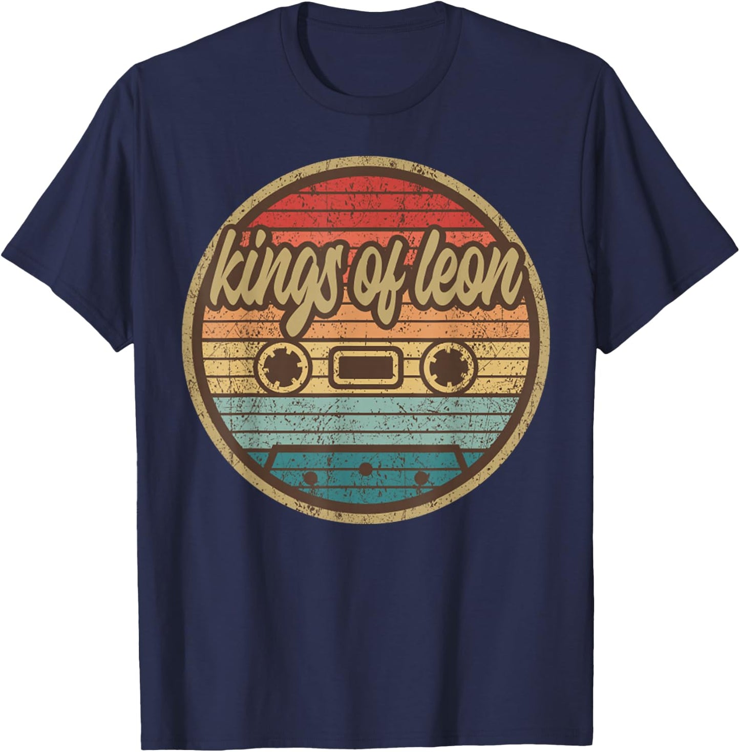 Musician Leons King Cassette Retro Circle 2000s Rock Vintage T-Shirt - T-Shirt | Navy