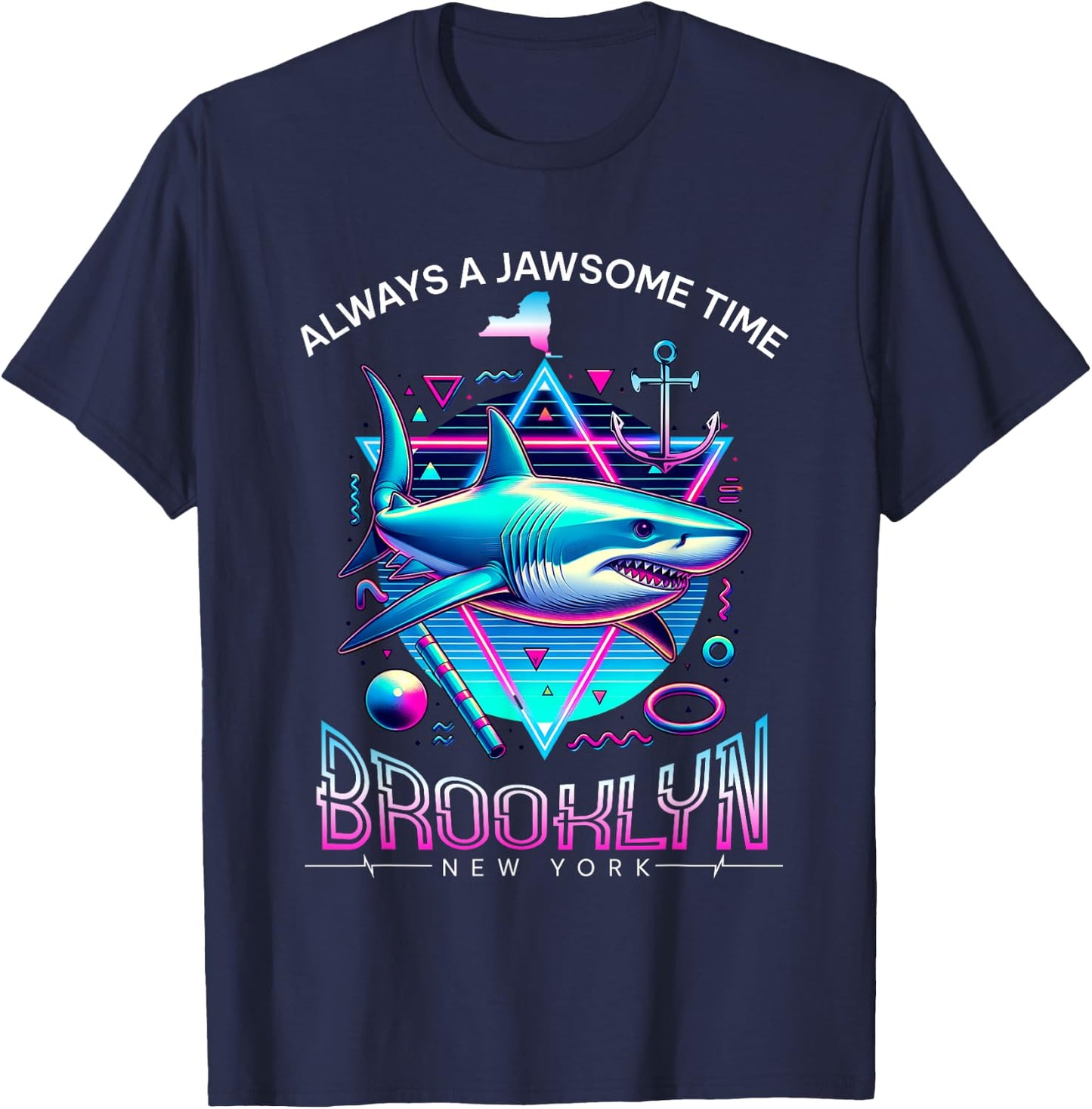 Brooklyn NY Shark Retro 80s Funny Souvenir T-Shirt - T-Shirt | Navy