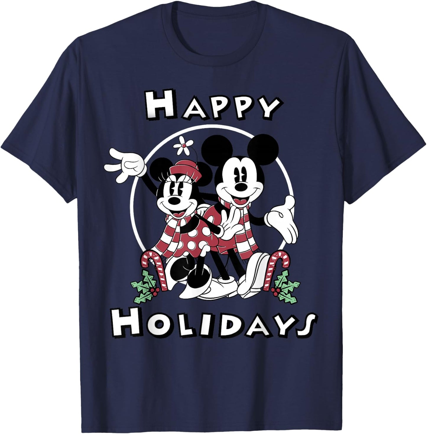 Disney Mickey and Minnie Mouse Happy Holidays Christmas T-Shirt - T-Shirt | Navy