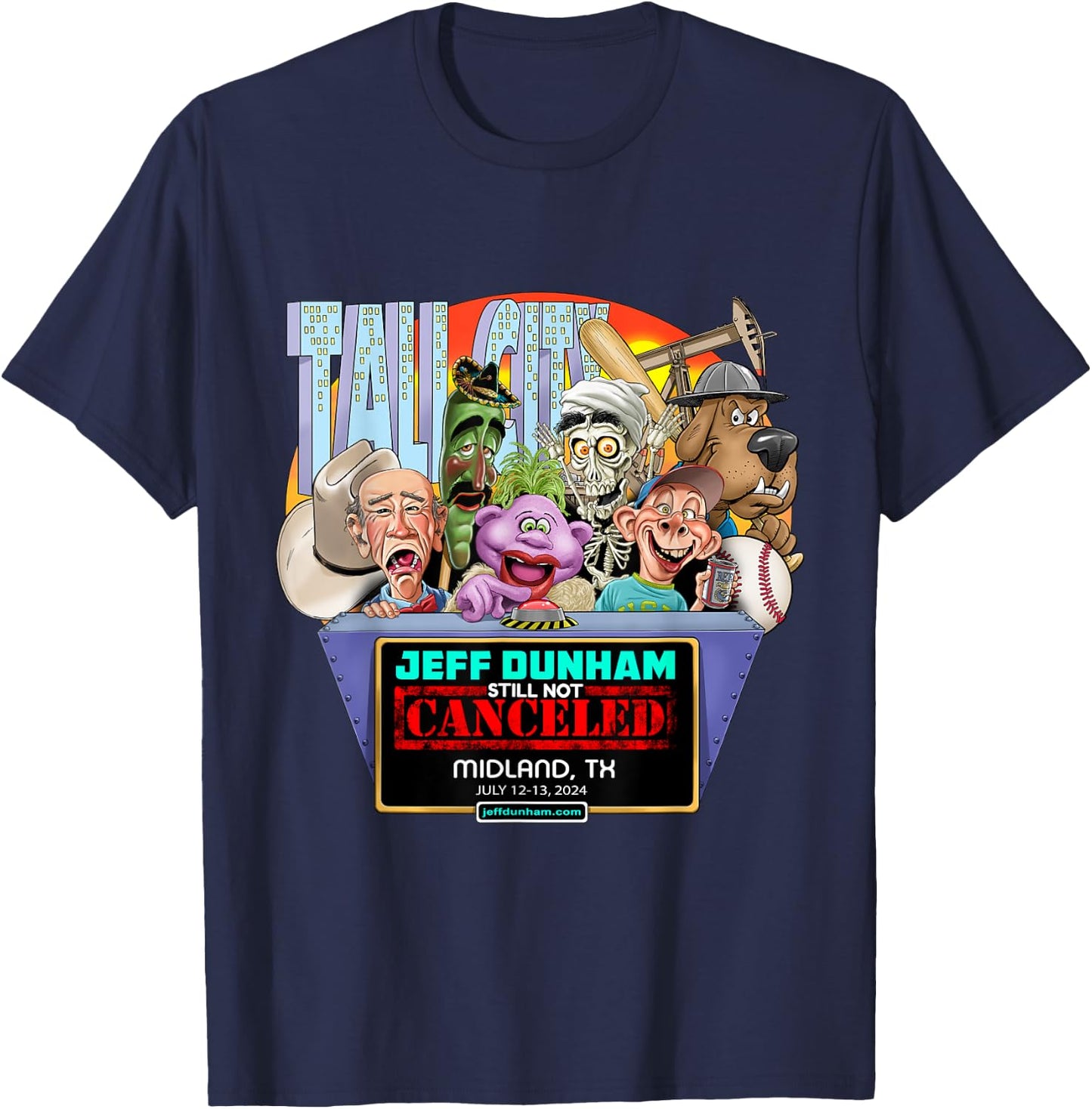 Jeff Dunham Midland, TX (2024) T-Shirt - T-Shirt | Navy
