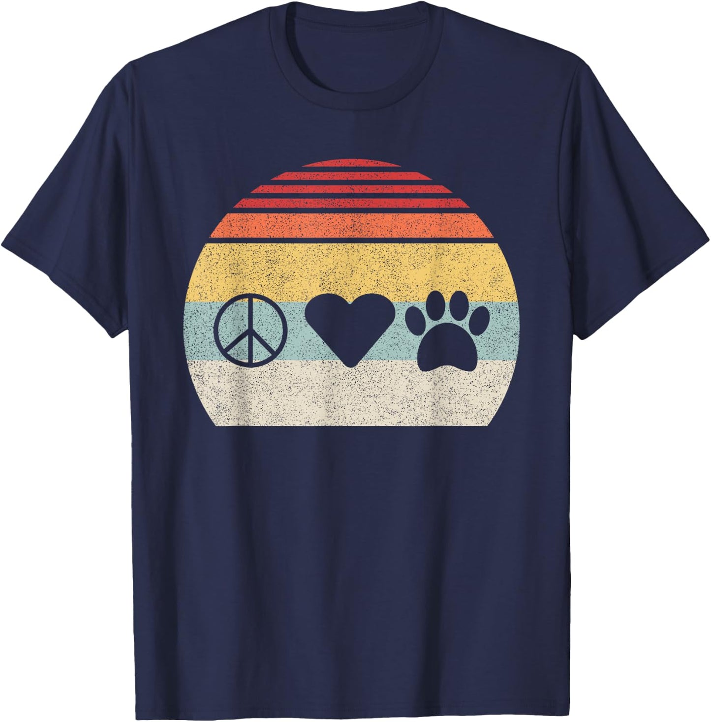 Vintage Retro Peace Love And Dogs Dog Lover Gift T-Shirt - T-Shirt | Navy