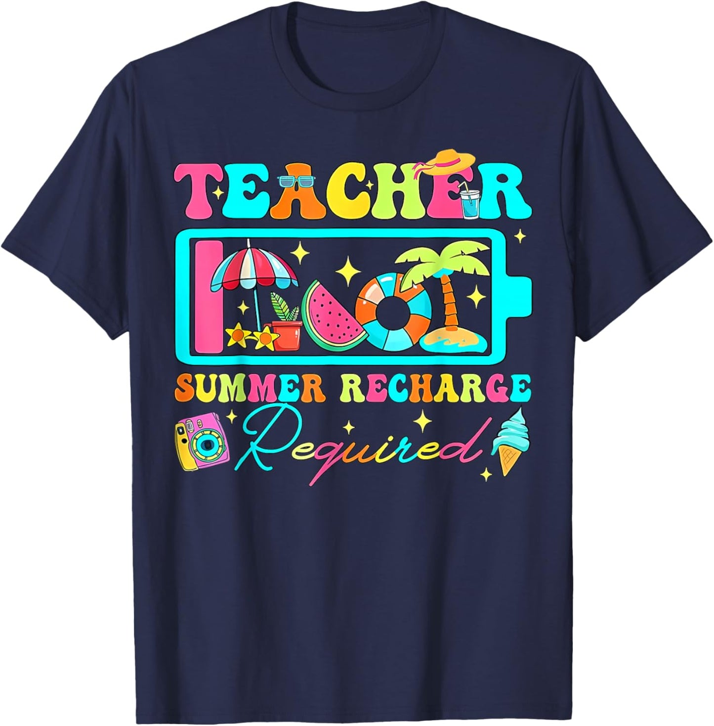Teacher Summer Recharge Required Tropical Beach Vacation T-Shirt - T-Shirt | Navy