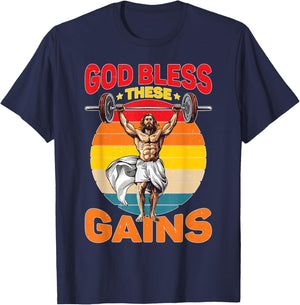 God Bless These Gains Muscle Bodybuilding T-Shirt - T-Shirt | Navy