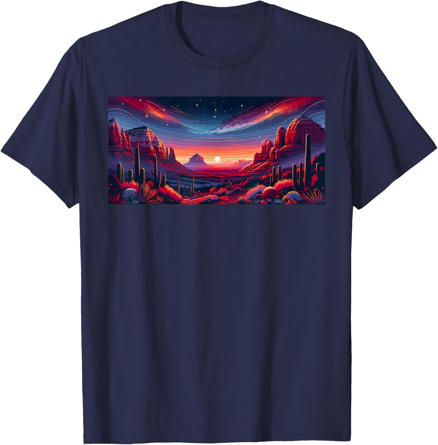 Sedona Arizona Hiking Desert Mountain Cactus Sedona Night T-Shirt - T-Shirt | Navy