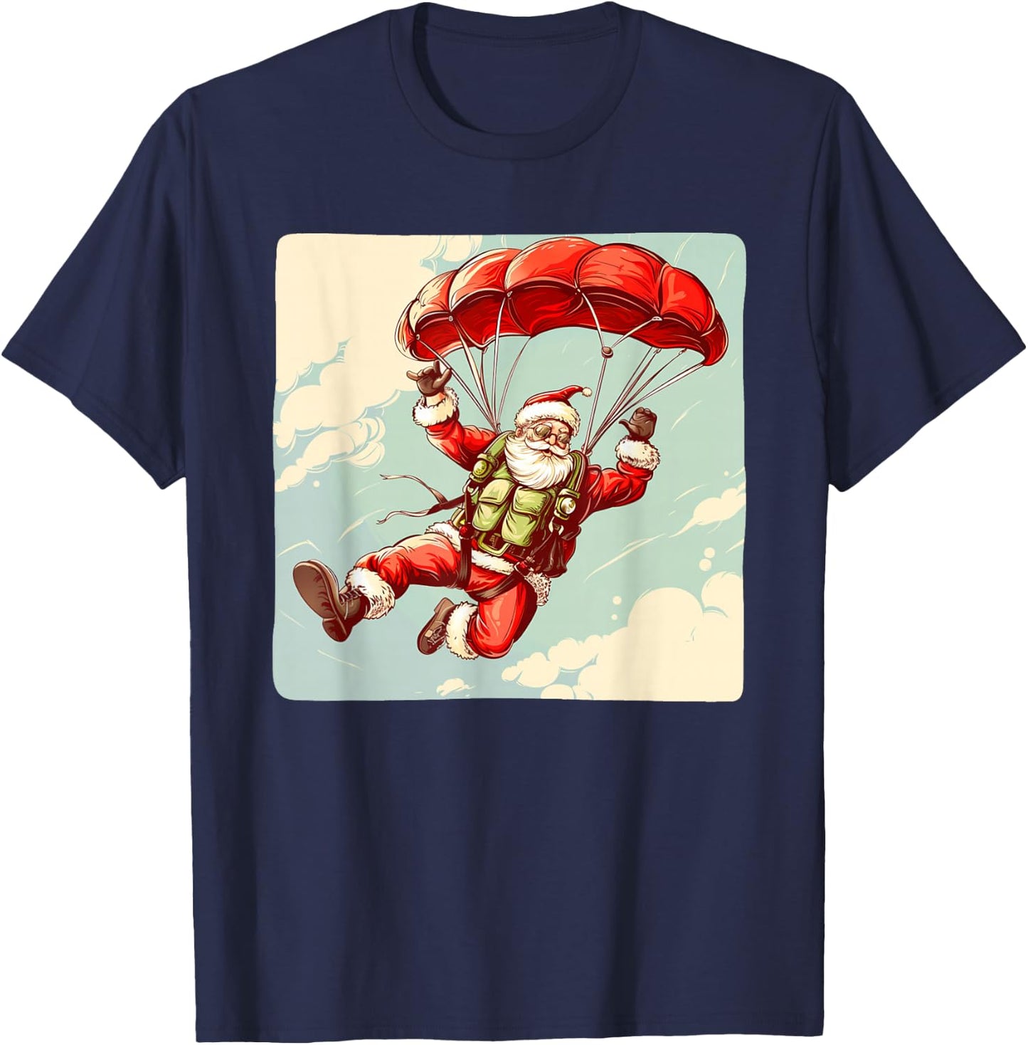 Funny Parachute Santa Costume for Festive Season T-Shirt - T-Shirt | Navy