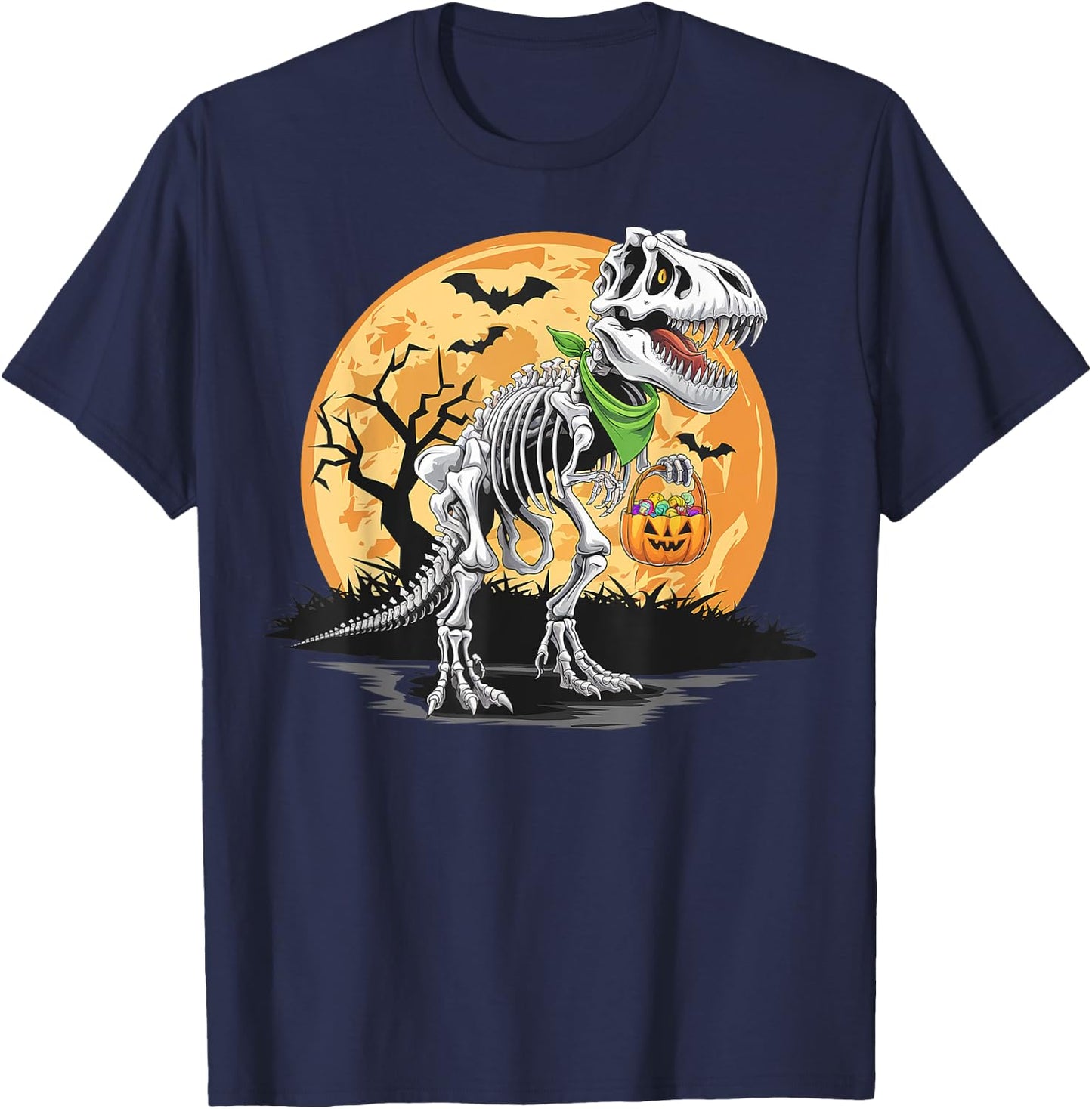 Halloween T rex Dinosaur Mummy Pumpkin For Boys Men Women T-Shirt - T-Shirt | Navy