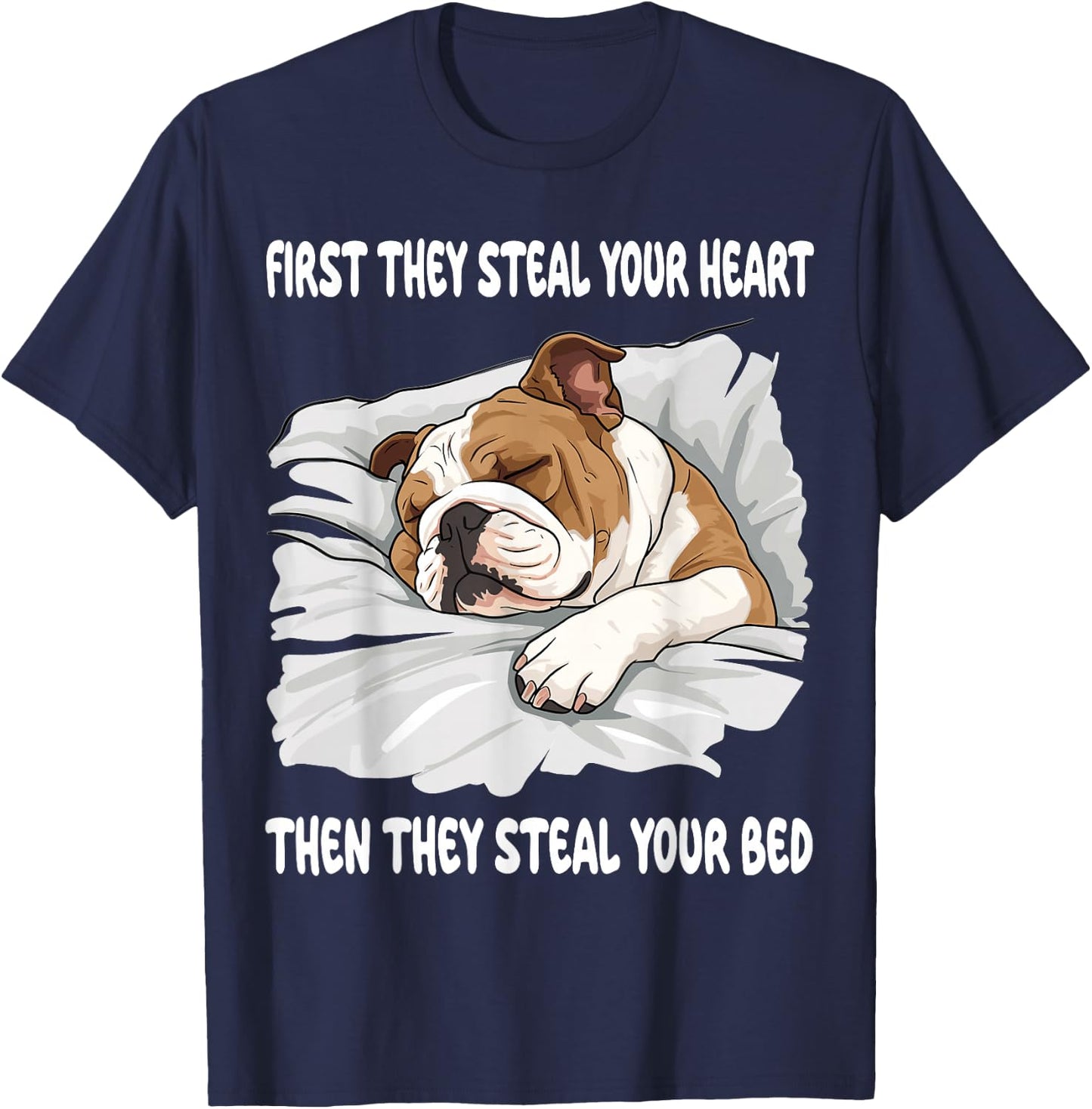 English Bulldog Sleeping Pajamas Nightgown T-Shirt - T-Shirt | Navy