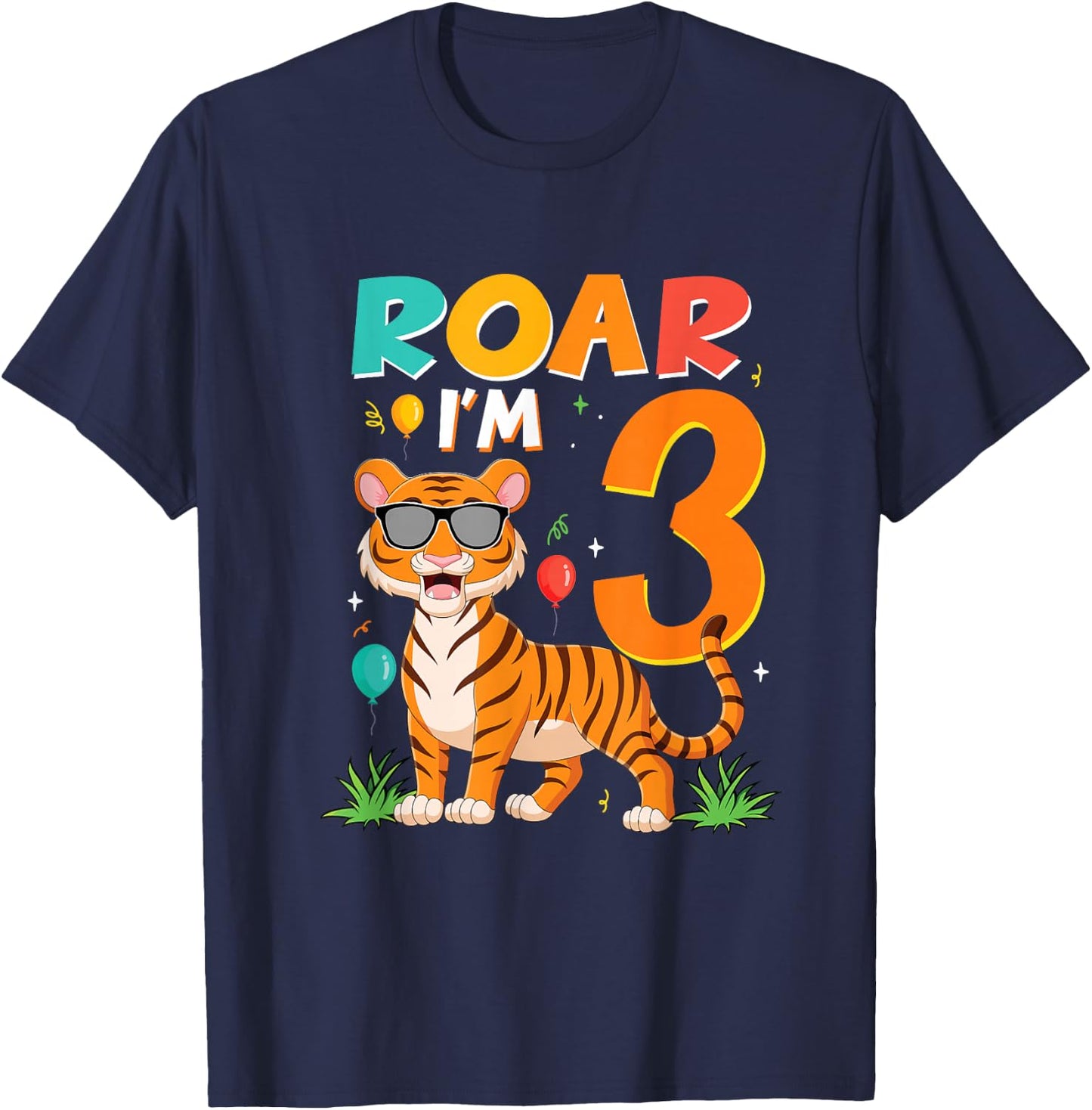 3rd Birthday ROAR I'M 3 Year Old Tiger Safari Jungle T-Shirt - T-Shirt | Navy