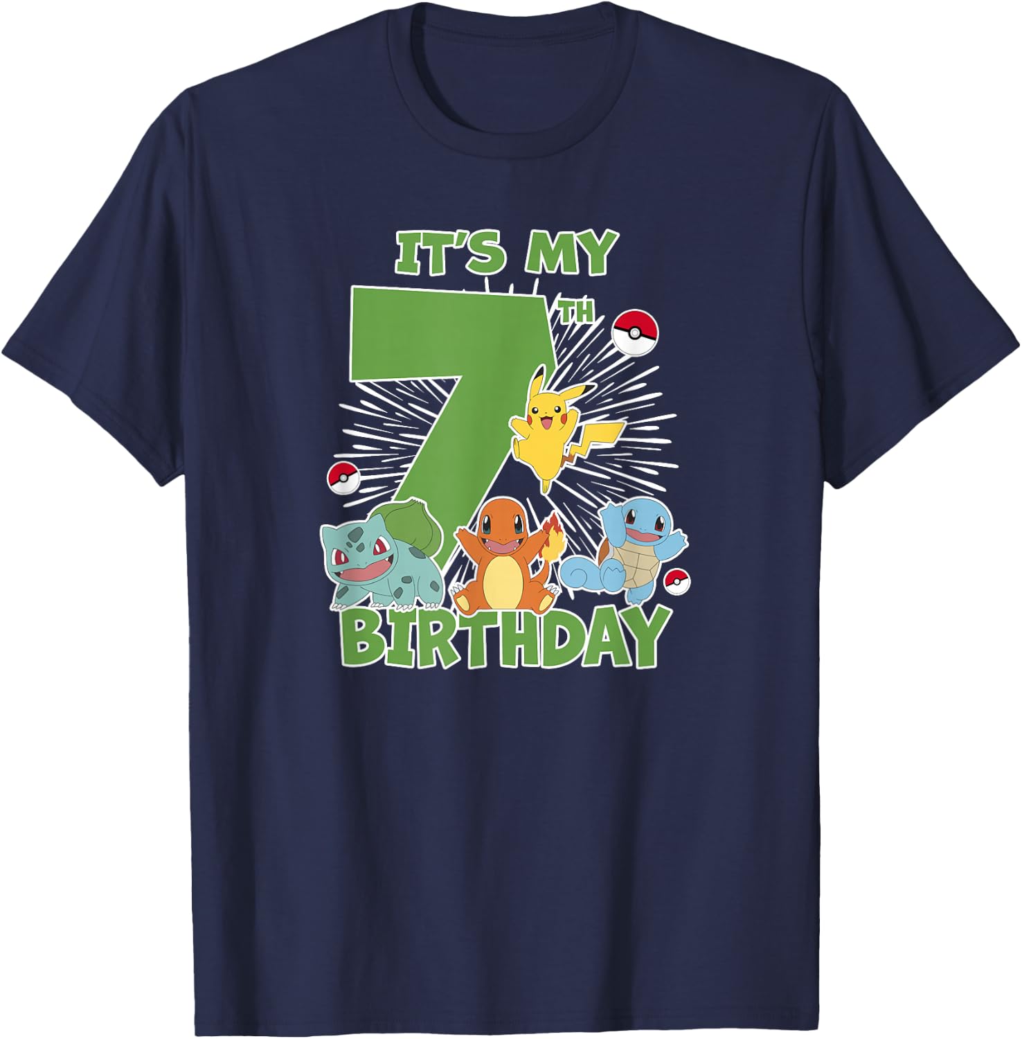 Pokémon It's My 7th Birthday Kanto Starters Celebration T-Shirt - T-Shirt | Navy