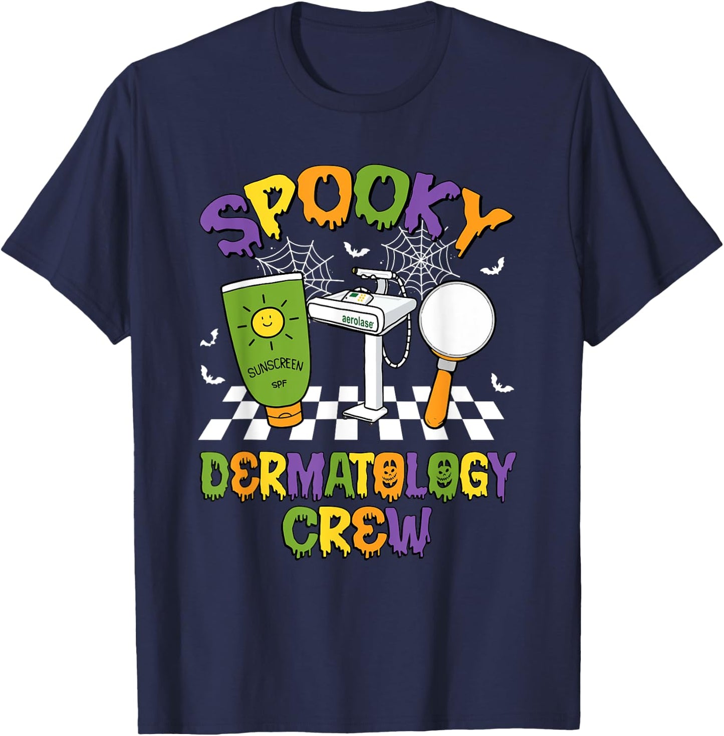 Retro Groovy Spooky Dermatology Crew Dermatologist Halloween T-Shirt - T-Shirt | Navy