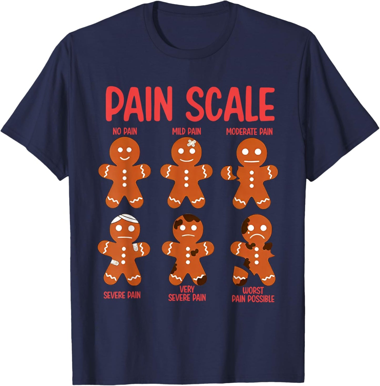 Funny Gingerbread Pain Scale Christmas Nurse T-Shirt - T-Shirt | Navy