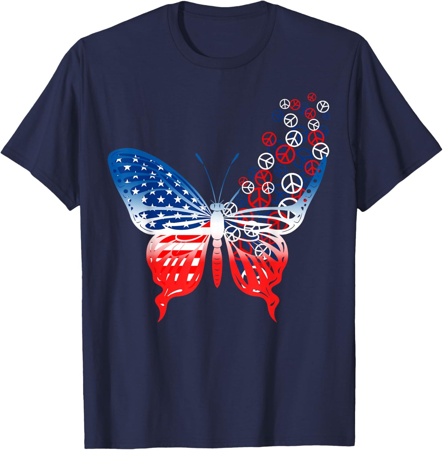 Butterfly Peace Signs USA Flag 4th Of July Independence Day T-Shirt - T-Shirt | Navy