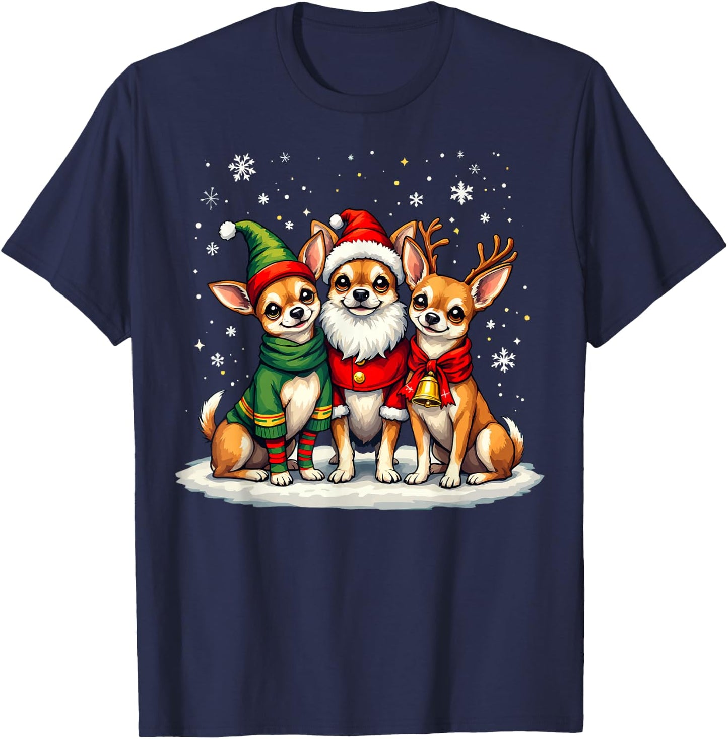 Chihuahua Christmas Dogs Funny Santa Reindeer Elf Holiday T-Shirt - T-Shirt | Navy