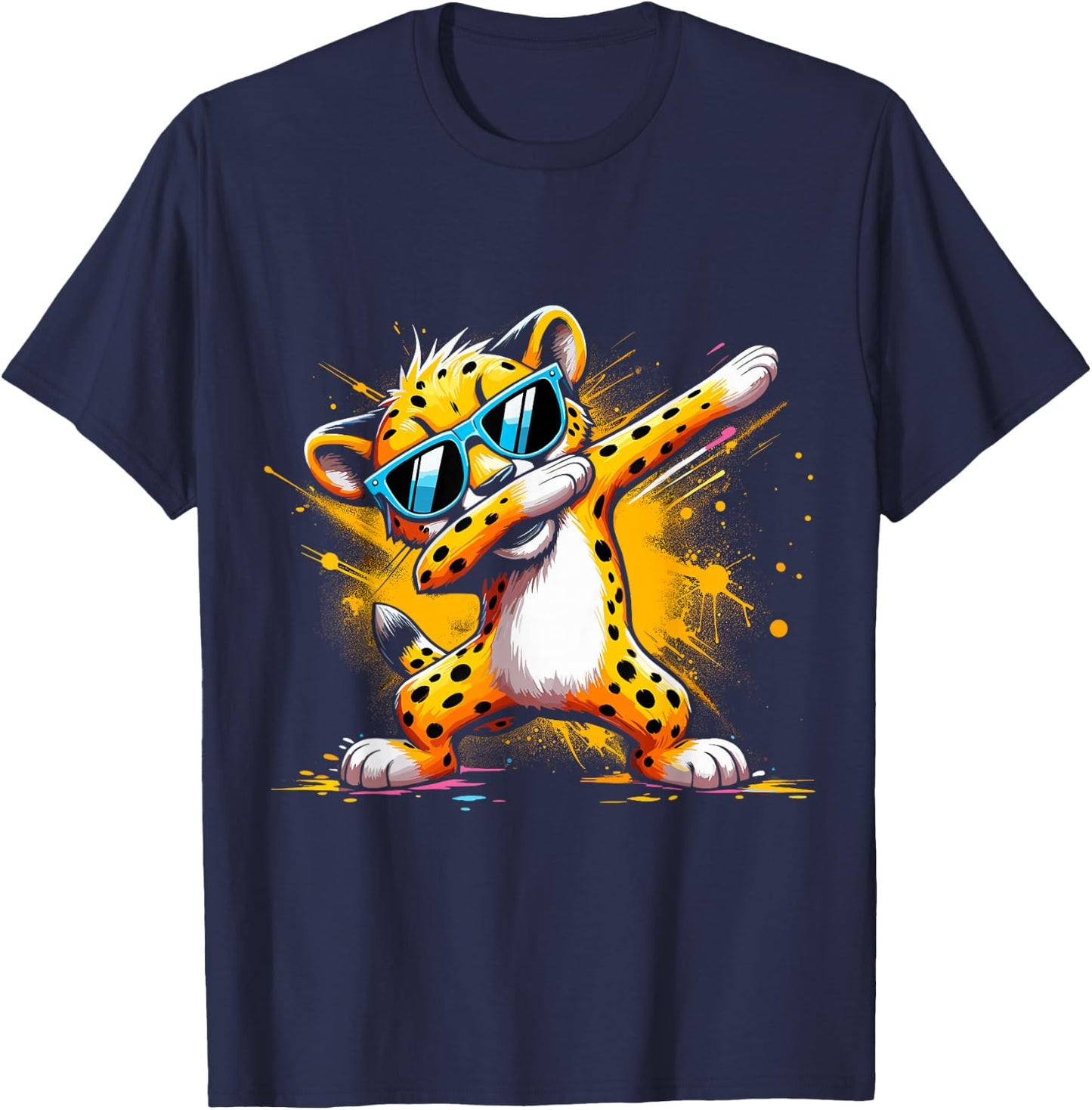 Dabbing Cheetah Sunglasses Cheetah Animal Colorful T-Shirt - T-Shirt | Navy