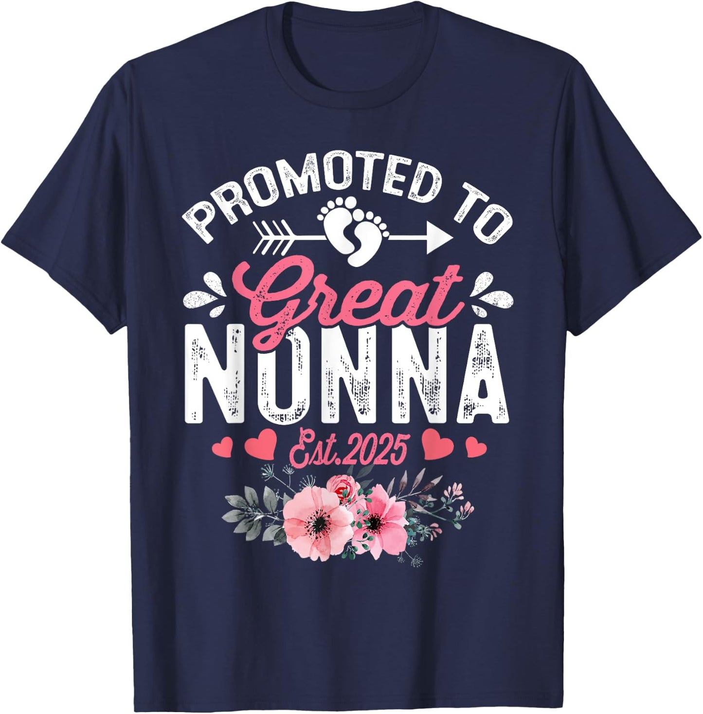 Promoted To Great Nonna Est 2025 First Time Nonna Floral T-Shirt - T-Shirt | Navy