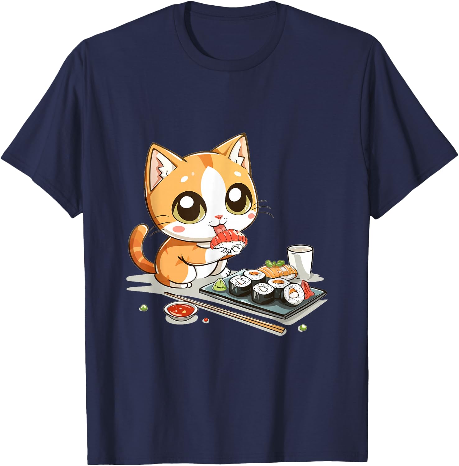 Cats and Sushi Japanese Food Kitten Kawaii Anime T-Shirt - T-Shirt | Navy