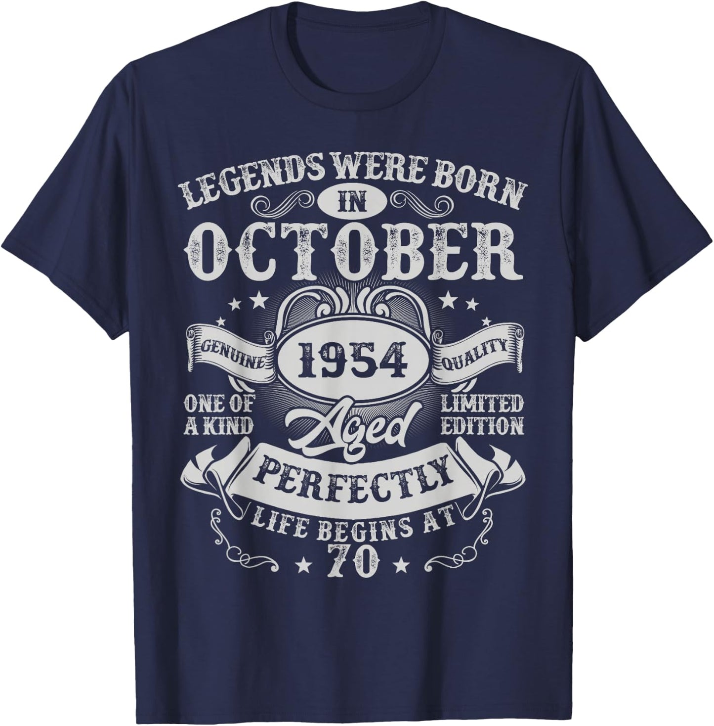 Legends Were Born in October 1954 Vintage 70th Birthday Men T-Shirt - T-Shirt | Navy