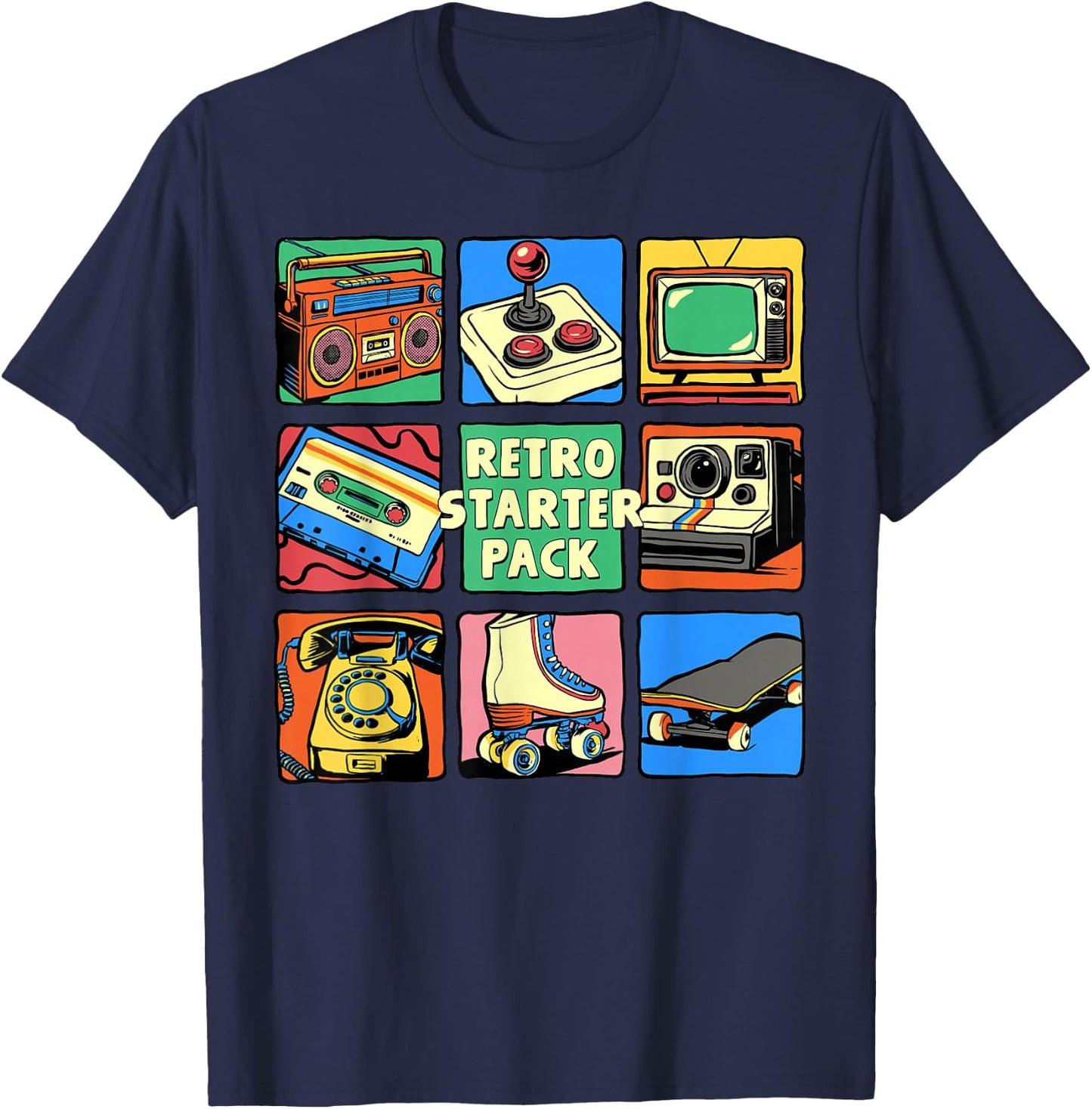 Retro Starter Pack 80s 90s Vintage Nostalgia Cassette Tape T-Shirt - T-Shirt | Navy