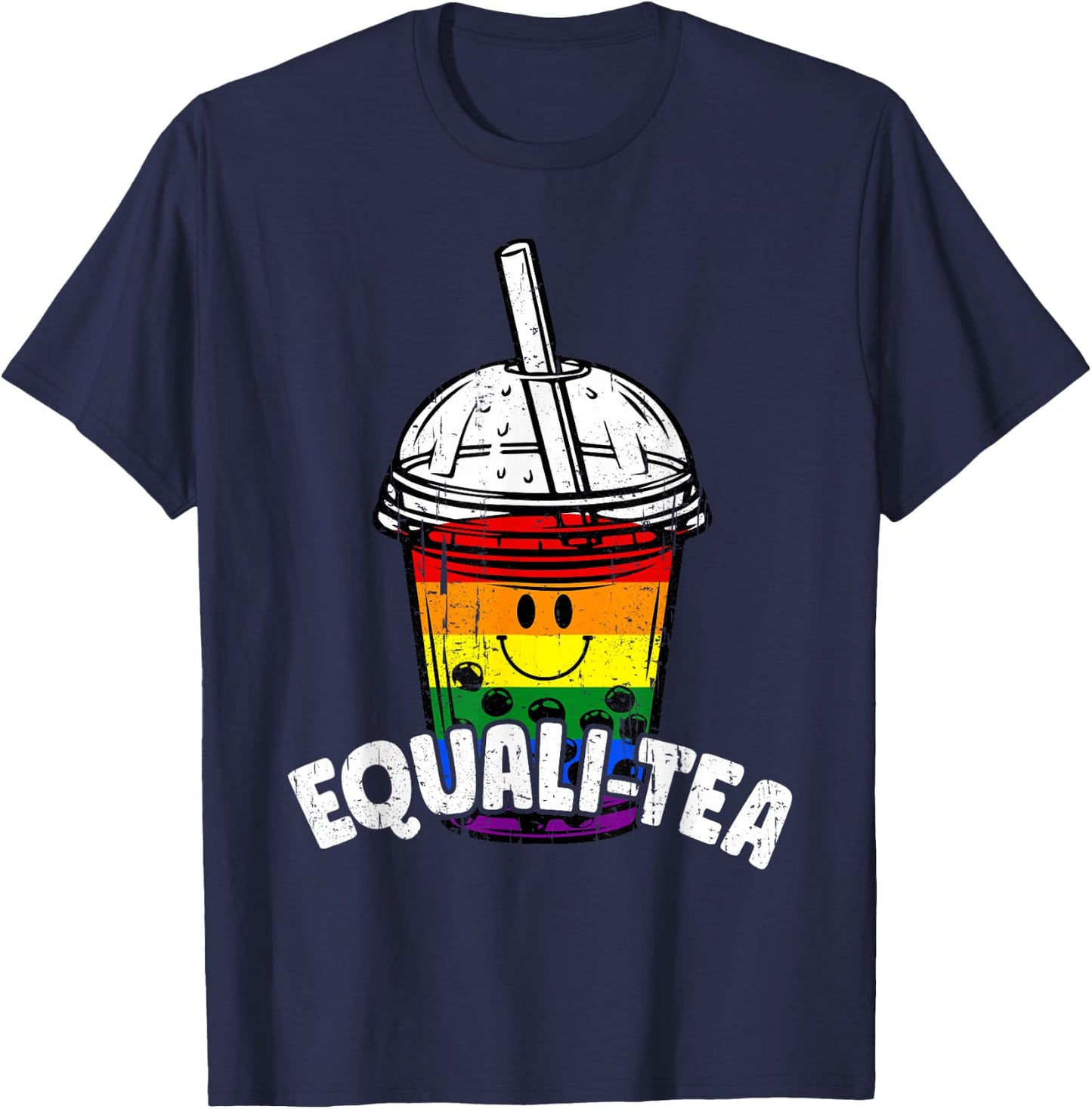 Equalitea Rainbow LGBTQ Boba Bubble Milk Tea Gay Pride Funny T-Shirt - T-Shirt | Navy