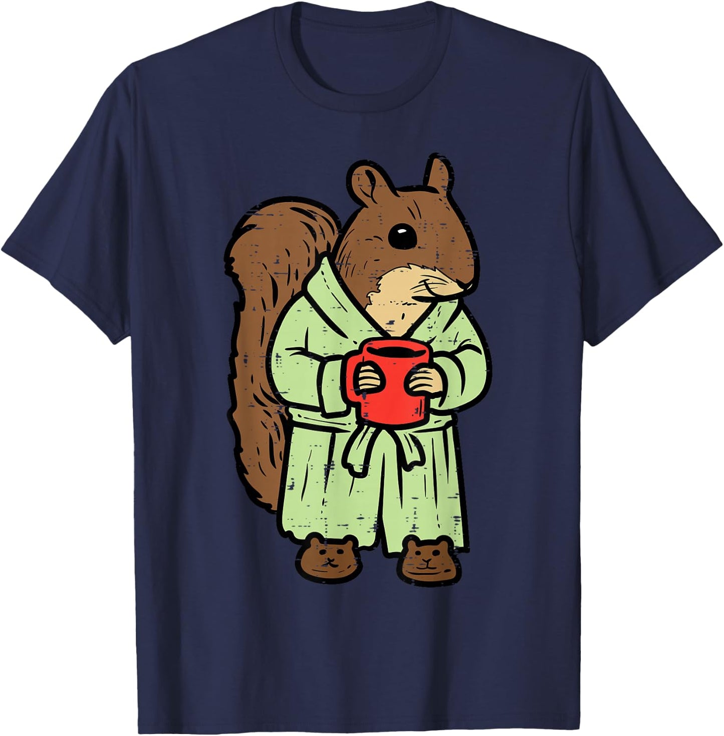 Squirrel Bathrobe Coffee Funny Rodent Mom Dad Men Women Kids T-Shirt - T-Shirt | Navy