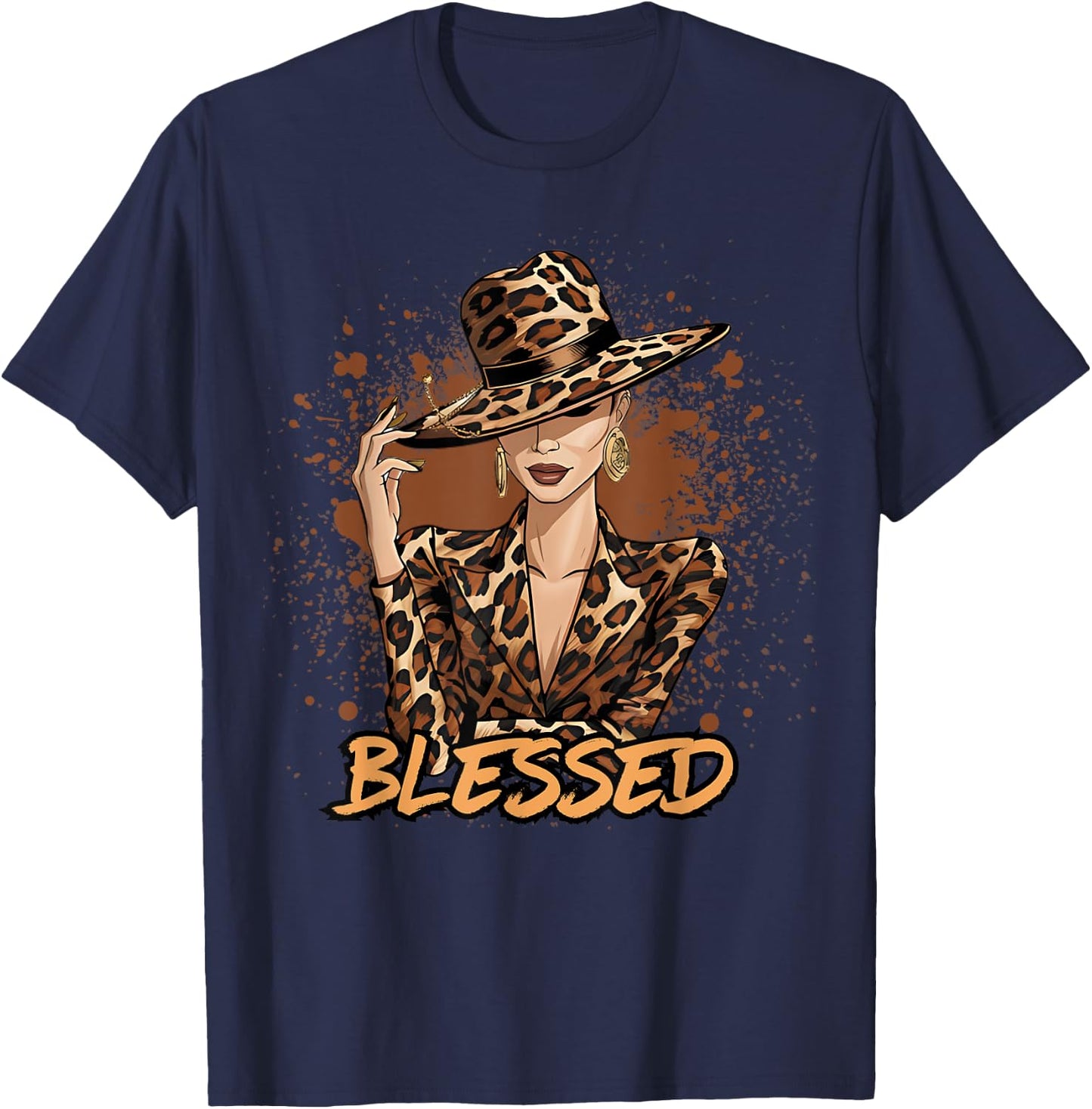 Blessed Black Cowgirl Western Swag African Leopard Christian T-Shirt - T-Shirt | Navy