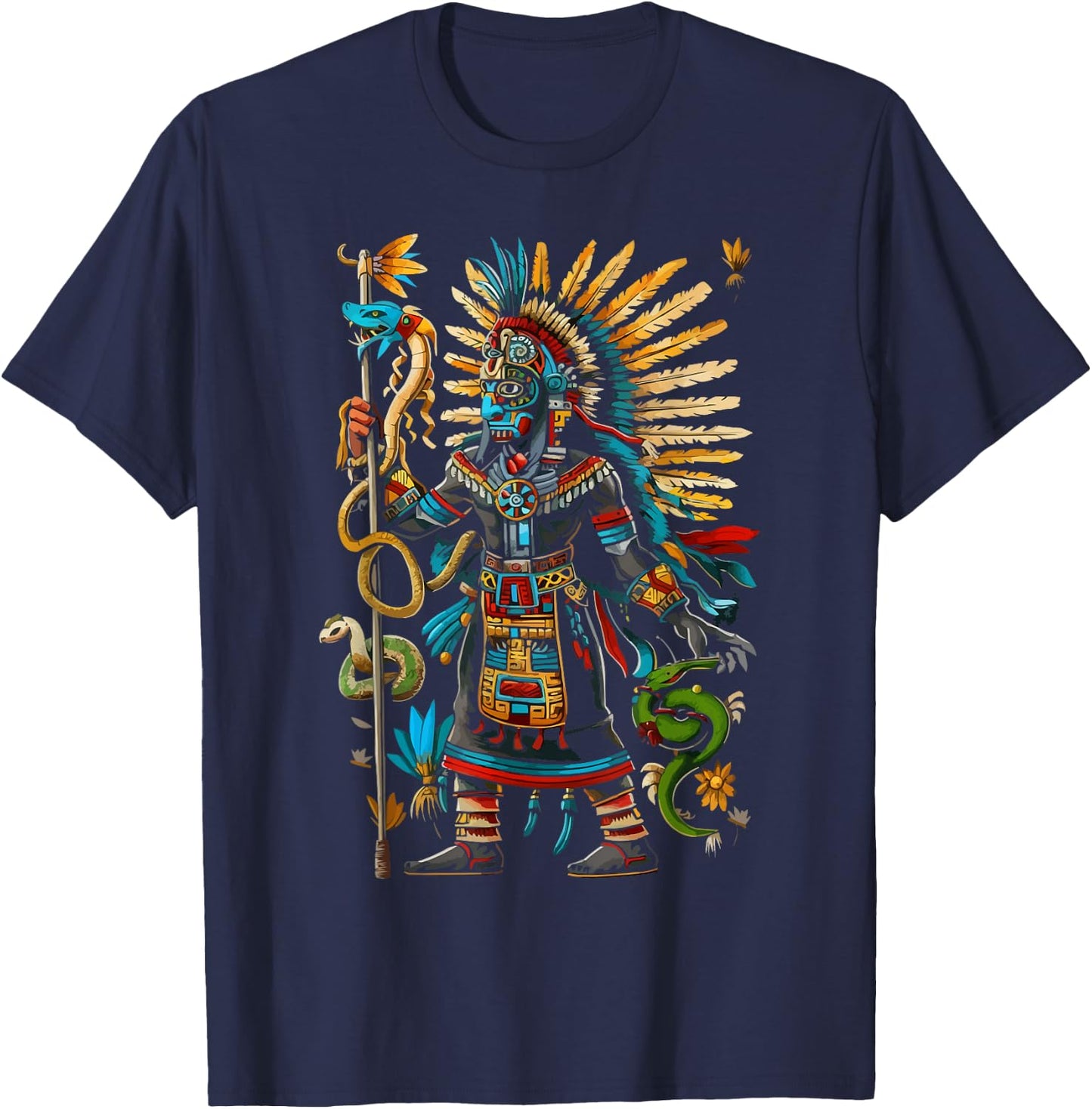 Aztec God Aztec Culture Mayan Indigenous Tlaloc Statue T-Shirt - T-Shirt | Navy