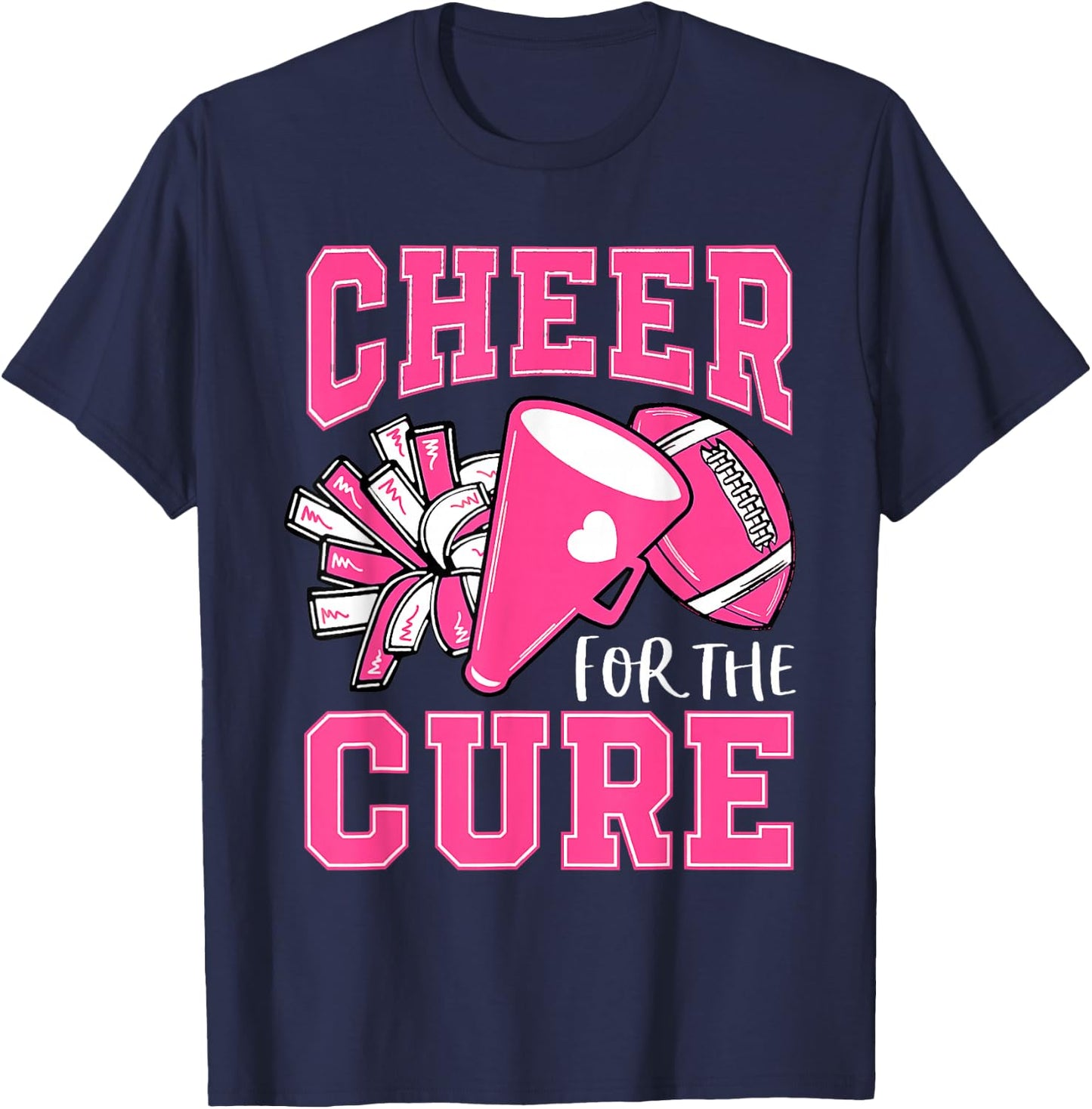 Cheer For Cure Breast Cancer Awareness Cheerleader T-Shirt - T-Shirt | Navy