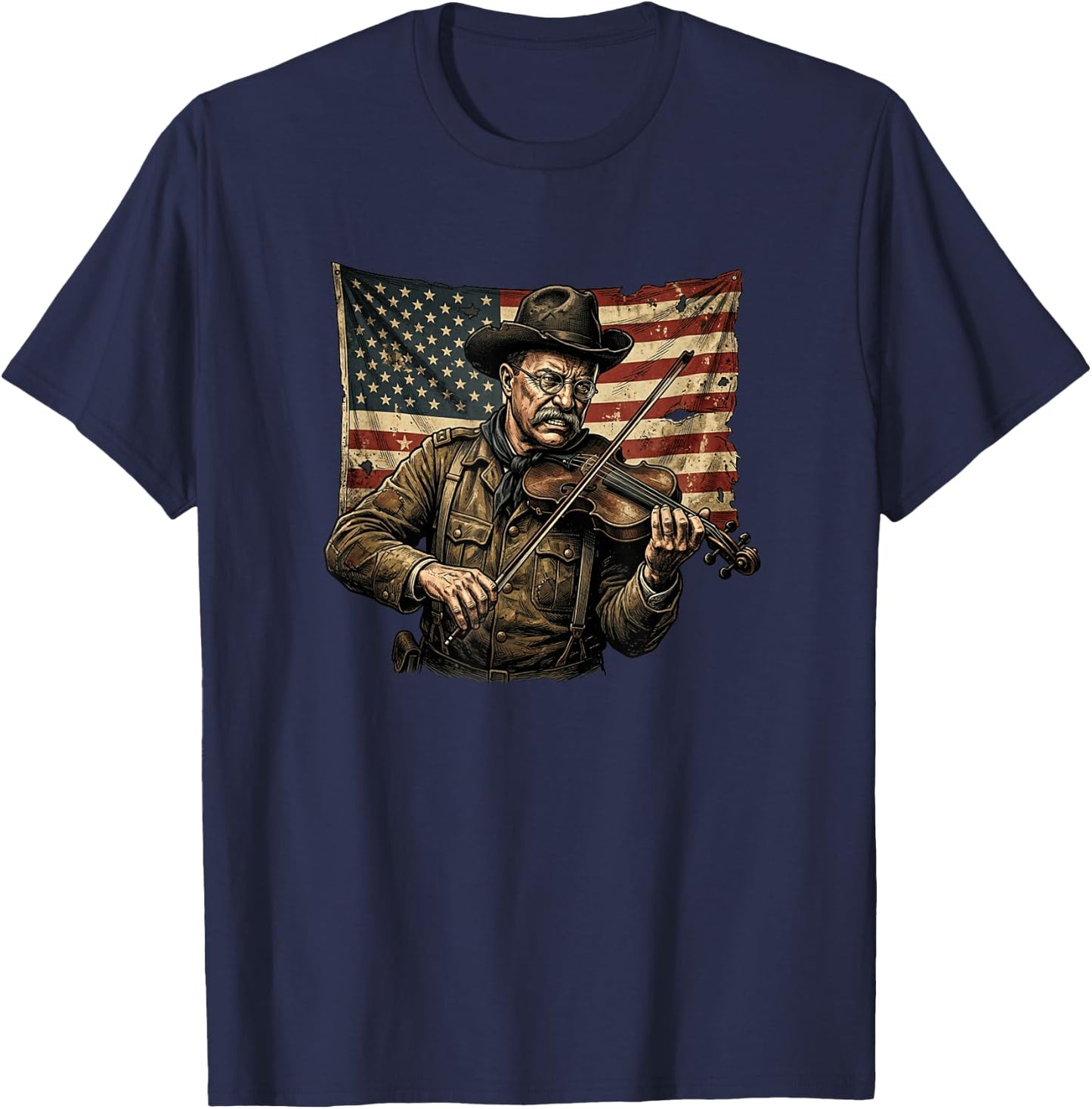 Theodore Roosevelt Violin Player Funny 4th of July T-Shirt - T-Shirt | Navy