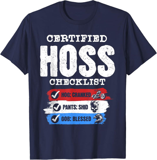 CERTIFIED HO-SS CHECKLIST HOG: CRANKED PANTS , Small, Black T-Shirt - T-Shirt | Navy