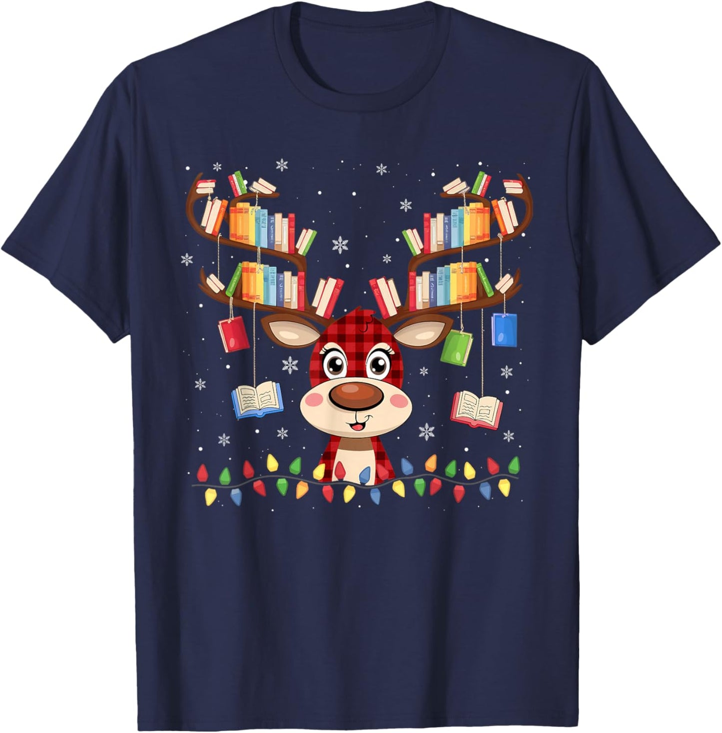 Christmas Librarian Reindeer Matching Book Lover T-Shirt - T-Shirt | Navy