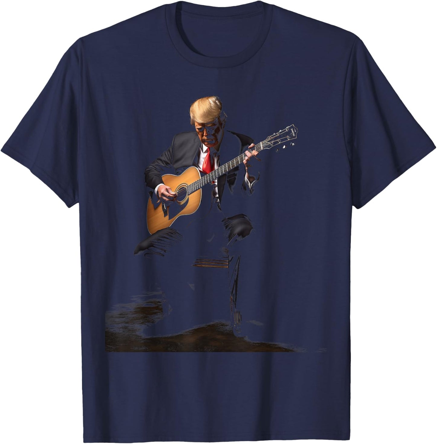 Acoustic Guitar Player Six String Classic Rock & Roll Trump T-Shirt - T-Shirt | Navy