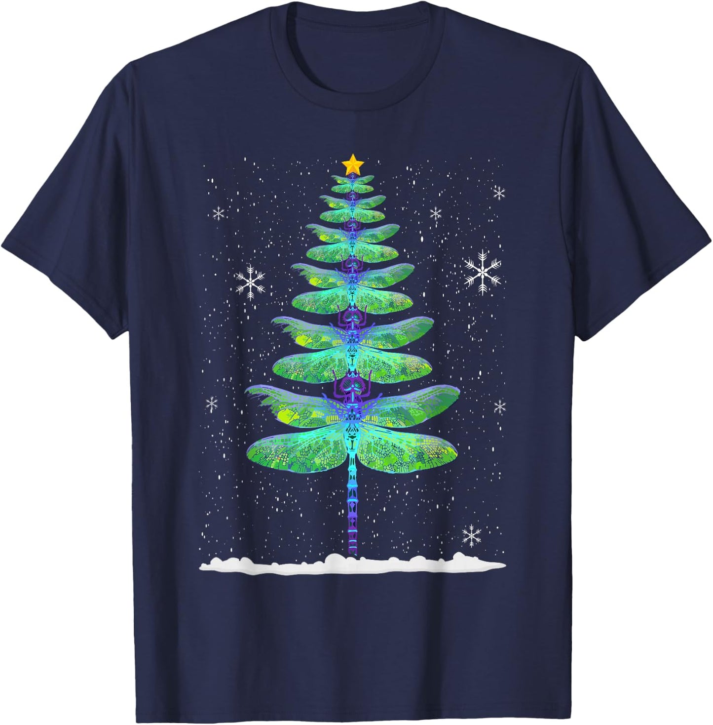 Funny Dragonfly Christmas Tree T-Shirt - T-Shirt | Navy