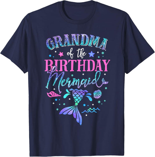 Grandma Of The Birthday Mermaid Party Matching Family T-Shirt - T-Shirt | Navy